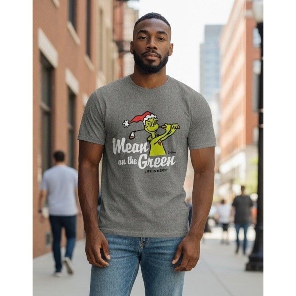 Life Is Good Crusher T-Shirt Men's Small Gray Dr. Seuss Grinch Mean On The Green